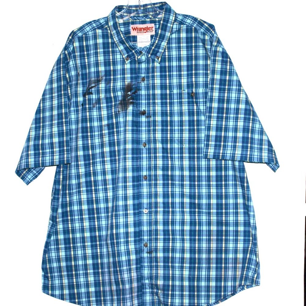 New Wrangler Rugged Wear Multi-Color Plaid Short Sleeve Shirt Men's XXL